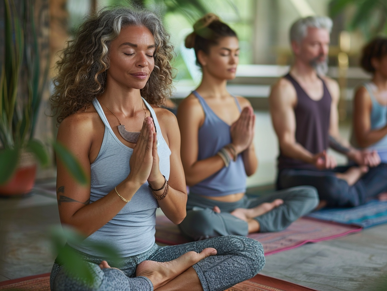 Чоловік середнього віку практикує медитацію